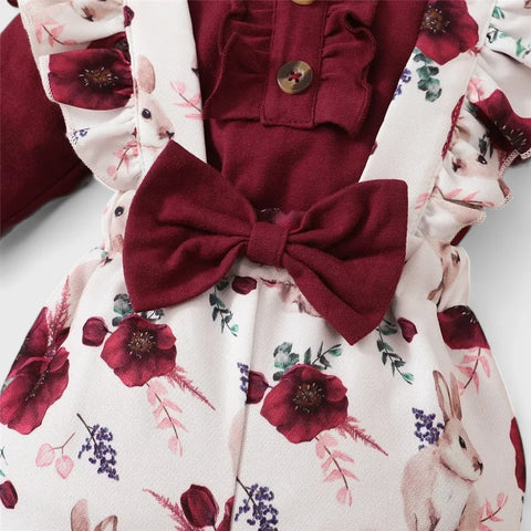 3 Pc Baby Girl Ruffle Bunny Jumpsuit Set