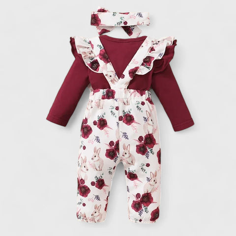 3 Pc Baby Girl Ruffle Bunny Jumpsuit Set