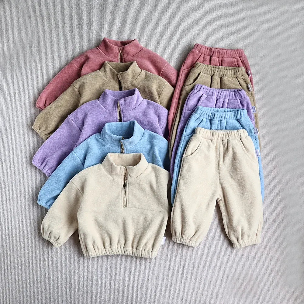 2 Pc Baby Quarter Zip Fleece Sweat Suit