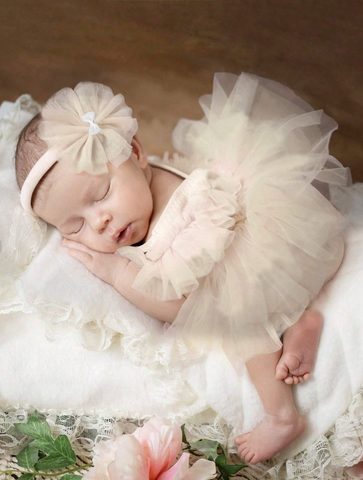 2 Piece Infant Baby Girl Dreamy Romantic Bodysuit Dress with Headband