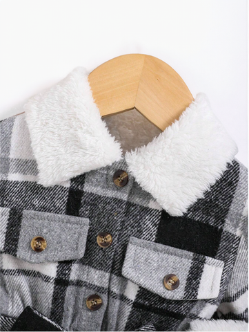 Baby Girl Plaid dress with Fuzzy trim and matching Beret Hat