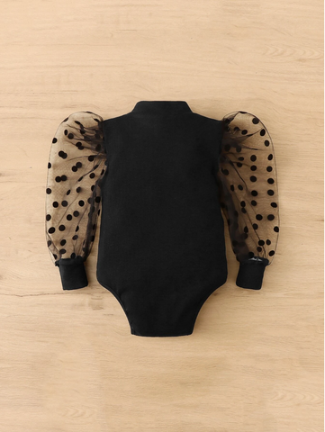 Baby Girl Mock Neck sheer Polka Dot Puff Sleeve bodysuit