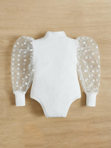 Baby Girl Mock Neck sheer Polka Dot Puff Sleeve bodysuit