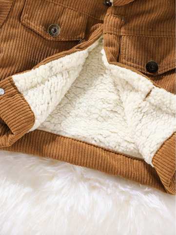 Baby Boy Girl Corduroy Fleece Thermal Lined Jacket