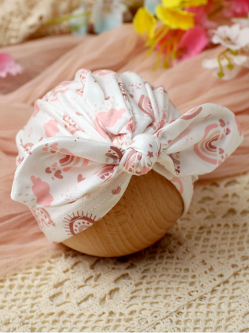 Baby Girl Pink Rainbow Cloud Print Swaddle matching bow Head wrap Turban