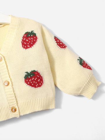 Baby Girl Ivory Strawberry Strawberries Button up Cardigan Sweater