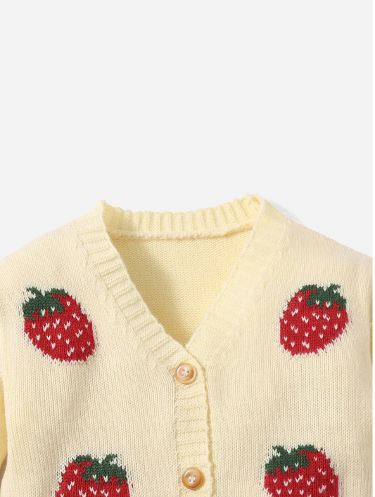 Baby Girl Ivory Strawberry Strawberries Button up Cardigan Sweater