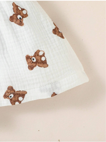 Baby Girl Brown Teddy Bear print Cotton Ruffle Dress