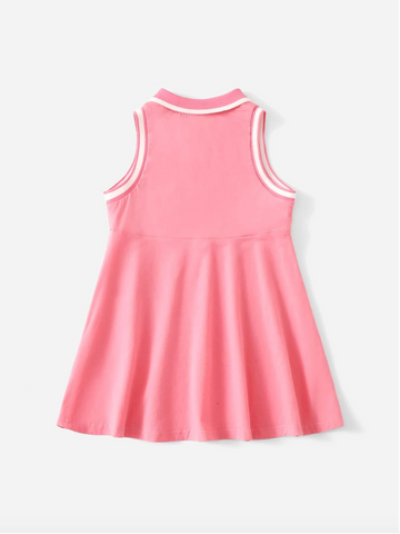 Baby Girl Heart Print Stripe Polo Sleeveless Tennis Dress