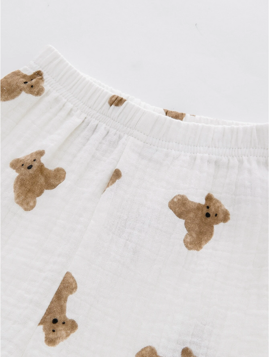 Baby Boy Girl Teddy Bear Cotton Button up Shirt and Pant