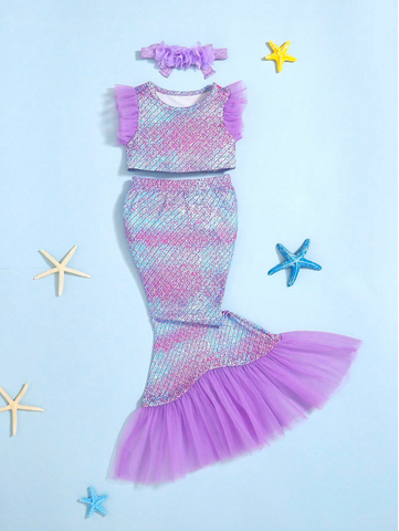 3 Pcs Newborn Infant Baby Girl Mermaid Costume