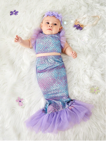 3 Pcs Newborn Infant Baby Girl Mermaid Costume