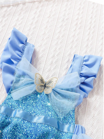 Infant baby Girl Blue Faux Sequin Print Ice Princess Bodysuit Tulle Skirt