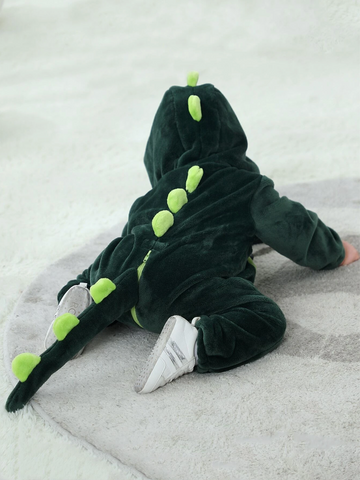 Infant baby Green Dinosaur Hooded Fleece Jumpsuit