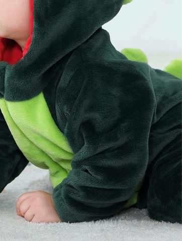 Infant baby Green Dinosaur Hooded Fleece Jumpsuit