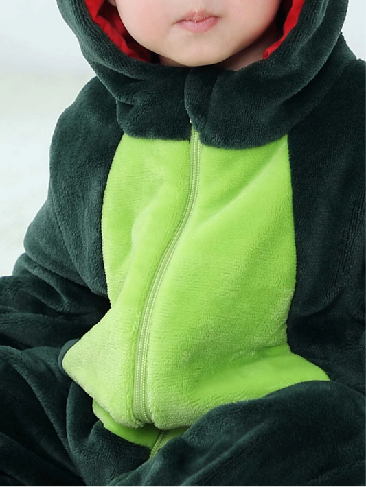 Infant baby Green Dinosaur Hooded Fleece Jumpsuit