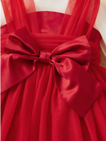 Mesh Tulle Red Baby Girl Bow Detail Party Dress Wedding Birthday Valentine