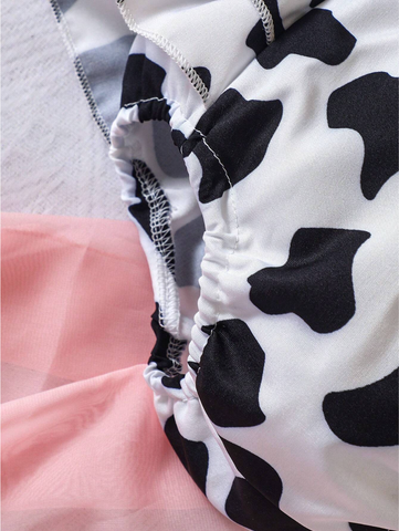 Baby Girl Cattle Cow Print Ruffle bloomers bodysuit with Matching Headband