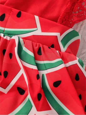 Baby Girl Watermelon Dress with Bow Headband