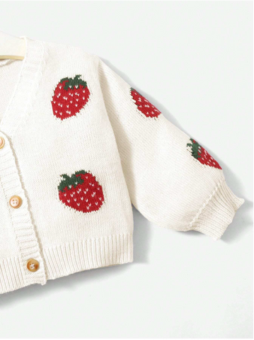 Baby Girl Ivory Strawberry Strawberries Button up Cardigan Sweater