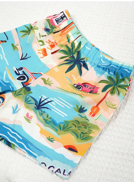 2 Piece Baby Boy Tropical Hawaiian Print button Shirt Shorts Set