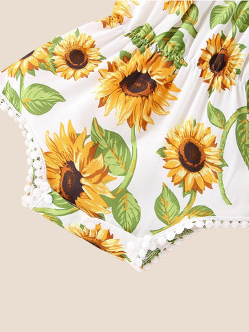 2 pcs Baby Girl Sunflower Bodysuit & Headband