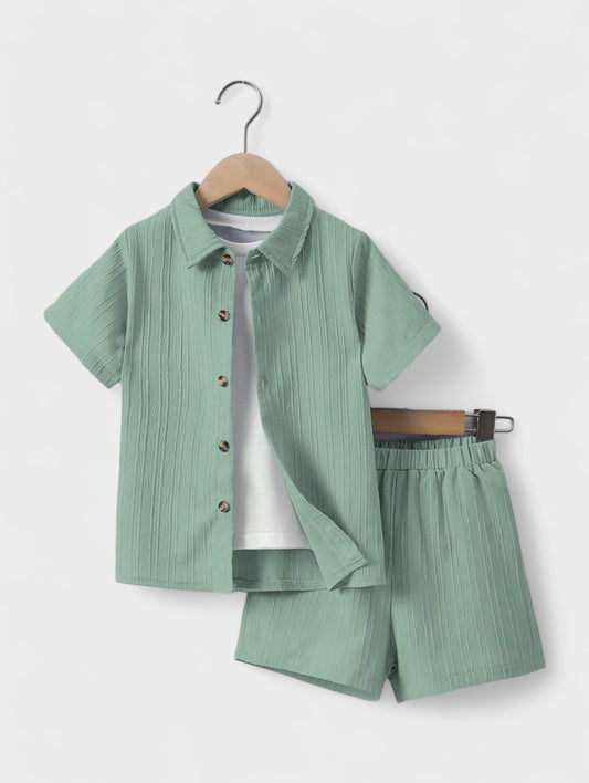 Toddler Little Boys Texture Collar Shirt and Shorts