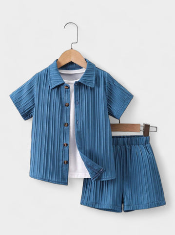 Toddler Little Boys Texture Collar Shirt and Shorts