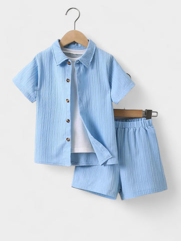 Toddler Little Boys Texture Collar Shirt and Shorts