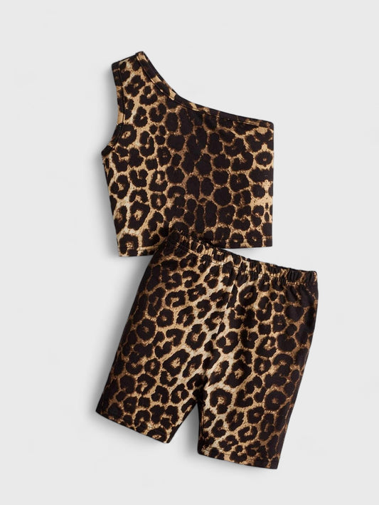 Toddler Little Girl Leopard Tank and Shorts Set