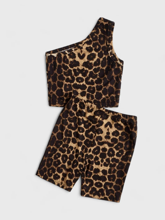 Toddler Little Girl Leopard Tank and Shorts Set