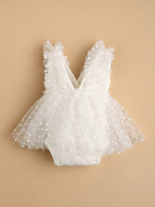 Baby Girl Toddler Flower Applique Heart Tulle Tutu Dress