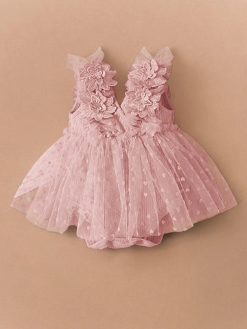 Baby Girl Toddler Flower Applique Heart Tulle Tutu Dress