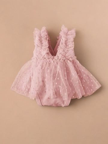 Baby Girl Toddler Flower Applique Heart Tulle Tutu Dress