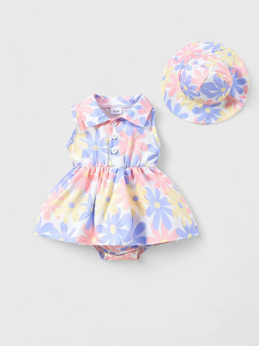 Infant Baby Girl Neon Daisy Dress with Hat