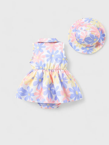 Infant Baby Girl Neon Daisy Dress with Hat