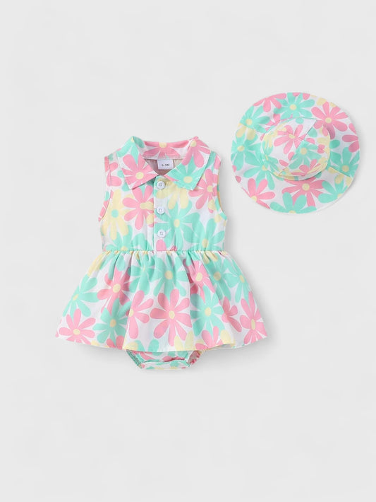 Infant Baby Girl Neon Daisy Dress with Hat