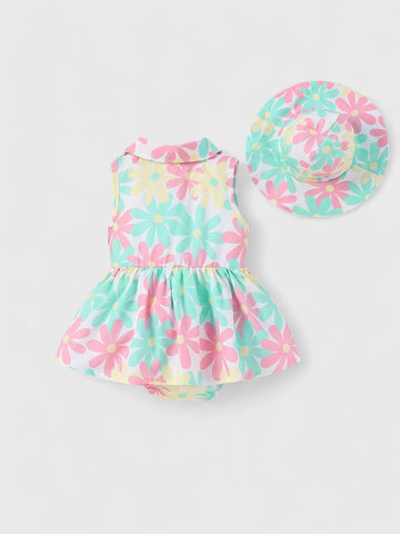 Infant Baby Girl Neon Daisy Dress with Hat