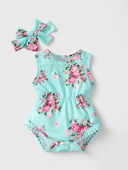 2 Pc Baby Girl Floral Print Bodysuit