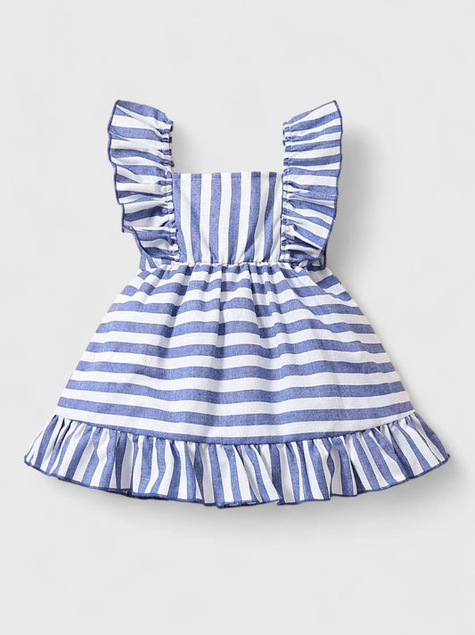 Baby Girl Flutter Sleeve strip Bow Dress