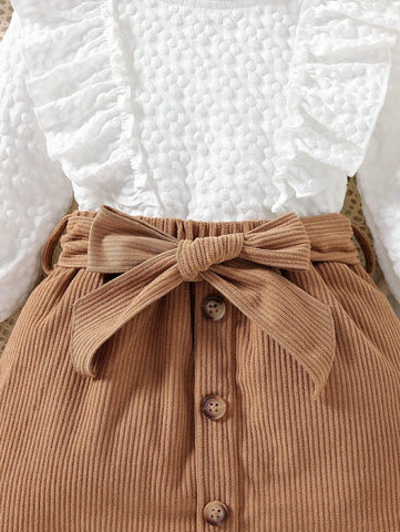 Baby Girl Ruffle Blouse and Corduroy Skirt