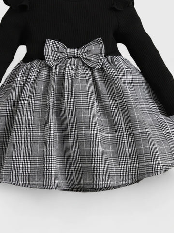 2 Pc Baby Girl Glen Plaid Bow Front Dress