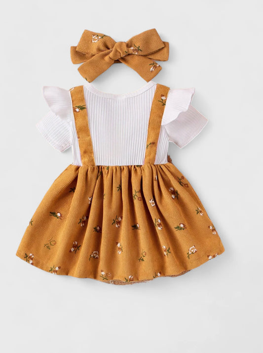 2 in 1 Baby Girl Corduroy Bow Dress w/Headband