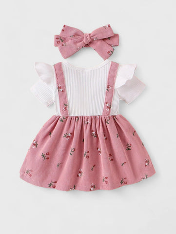 2 in 1 Baby Girl Corduroy Bow Dress w/Headband