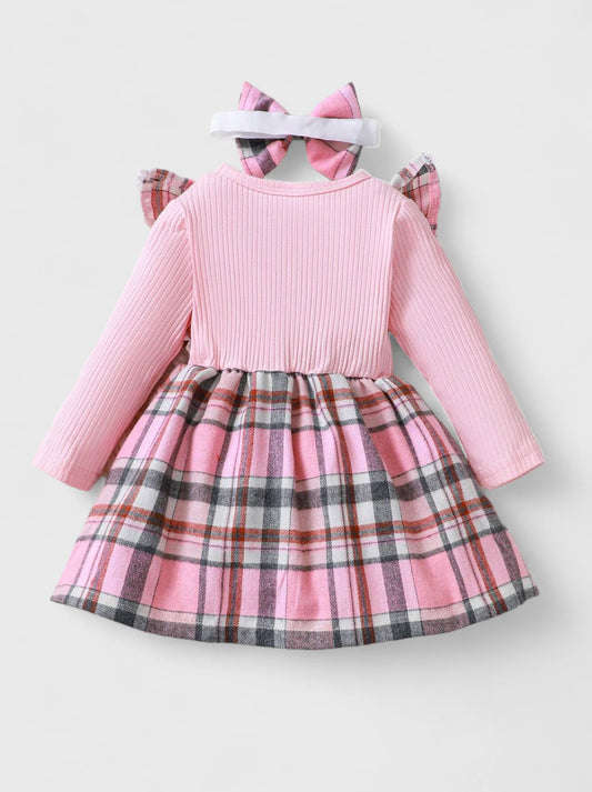 2 Pc Baby Girl Plaid Dress w/ Headband