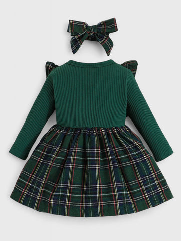 2 Pc Baby Girl Tartan Dress w/ Headband