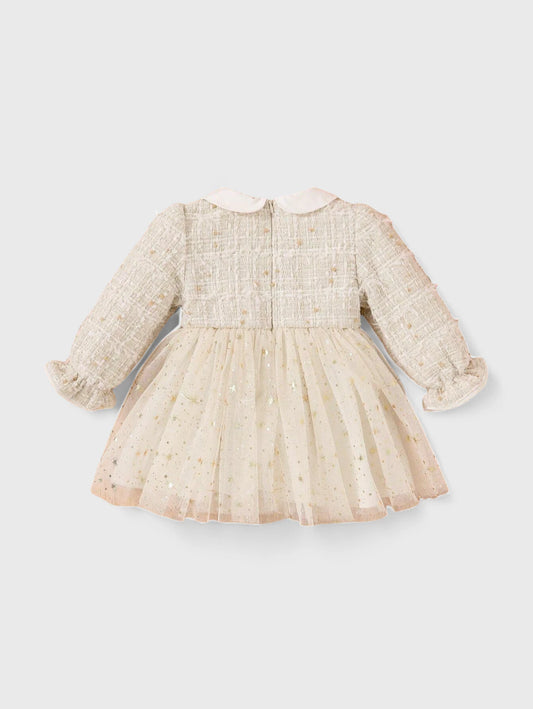 Baby Girl Tweed Golden Star Dress with Bag