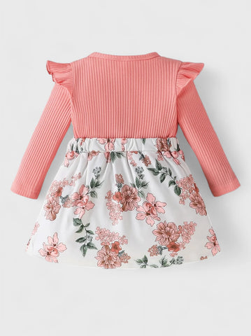 2 in 1 Baby Girl Floral Long Sleeve Dress