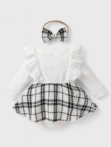 2 Pc Infant Baby Girl Tweed Bodysuit Dress