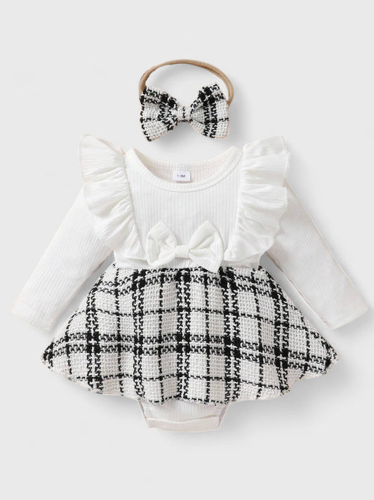 2 Pc Infant Baby Girl Tweed Bodysuit Dress